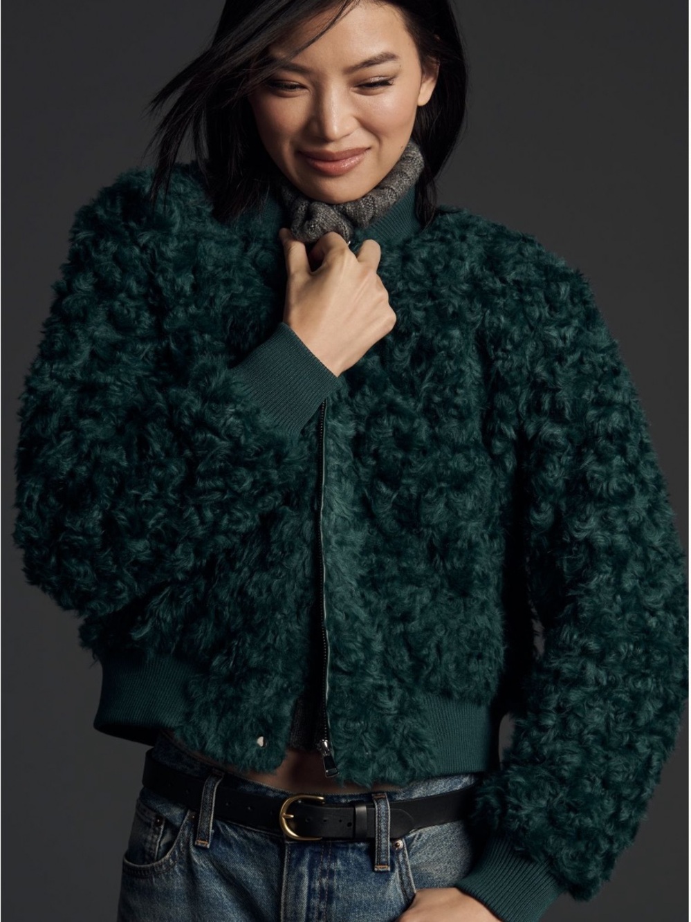 NWT Anthropologie Curly Faux-Fur Jacket in Turquoise, L